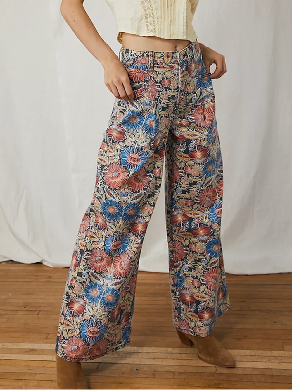 Free People We The Free Oversized Slouchy Floral Printed Jeans